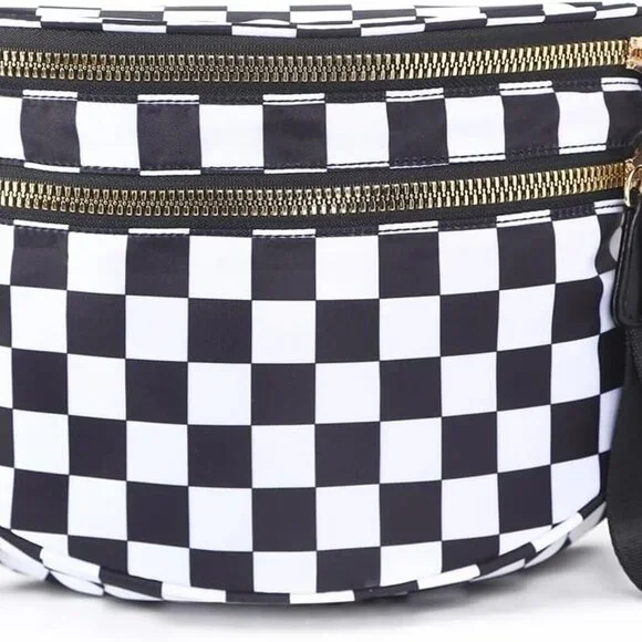 Checkered Crossbody Bags Bum Bag for Women Large Sling Bag Purse with Adjustable